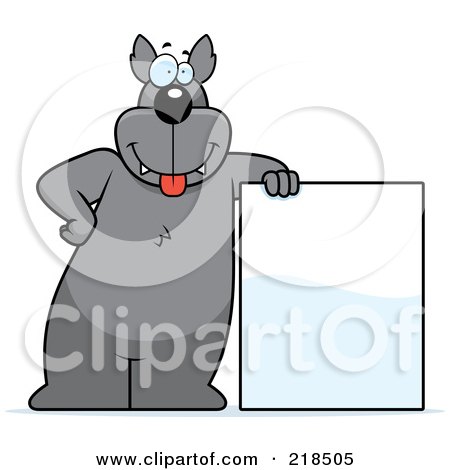 Royalty-Free (RF) Clipart Illustration of a Big Wolf Standing And Leaning Against A Blank Sign by Cory Thoman