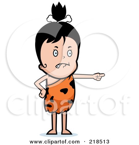 Royalty-Free (RF) Clipart Illustration of an Angry Black Haired Cave Girl Pointing by Cory Thoman