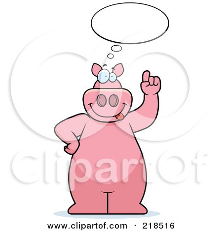Royalty-Free (RF) Clipart Illustration of a Big Pink Pig With An Idea Cloud by Cory Thoman