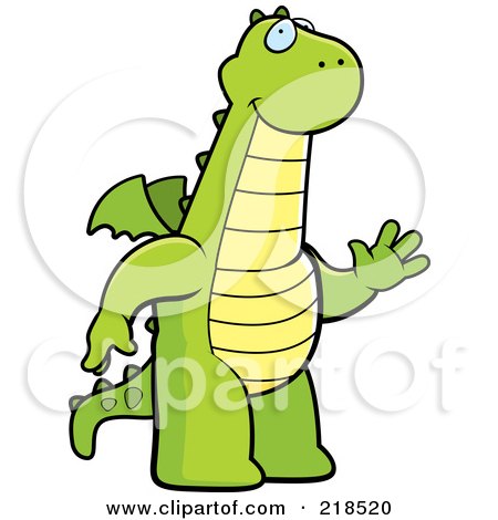 Royalty-Free (RF) Clipart Illustration of a Friendly Dragon Standing And Waving by Cory Thoman