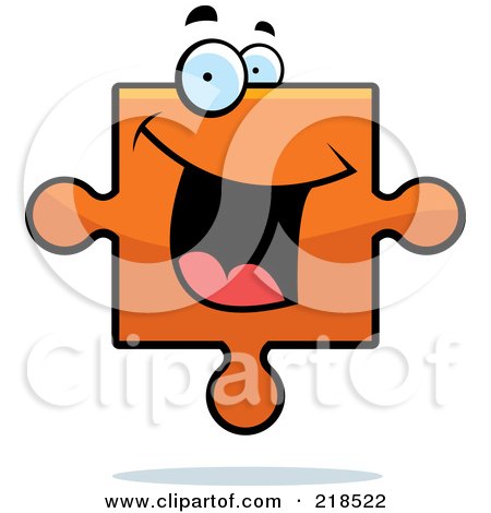 Royalty-Free (RF) Clipart Illustration of a Happy Orange Puzzle Piece by Cory Thoman