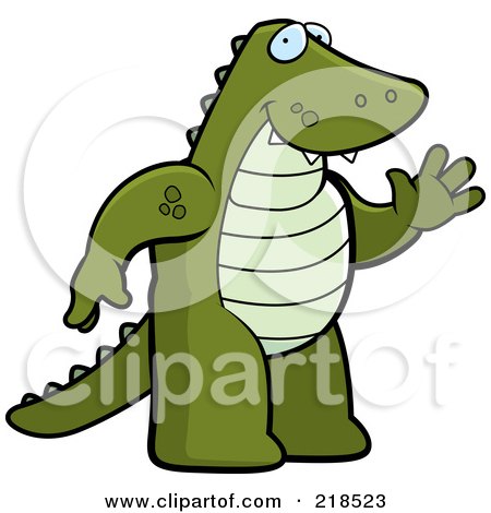 Royalty-Free (RF) Clipart Illustration of a Friendly Alligator Standing And Waving by Cory Thoman
