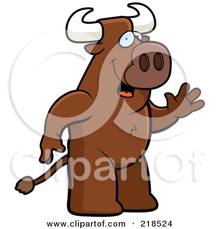 Royalty-Free (RF) Clipart Illustration of a Friendly Bull Standing And Waving by Cory Thoman