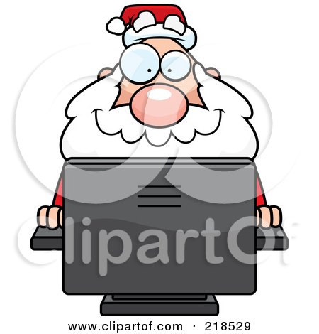 Royalty-Free (RF) Clipart Illustration of a Plump Santa Using A Desktop Computer by Cory Thoman
