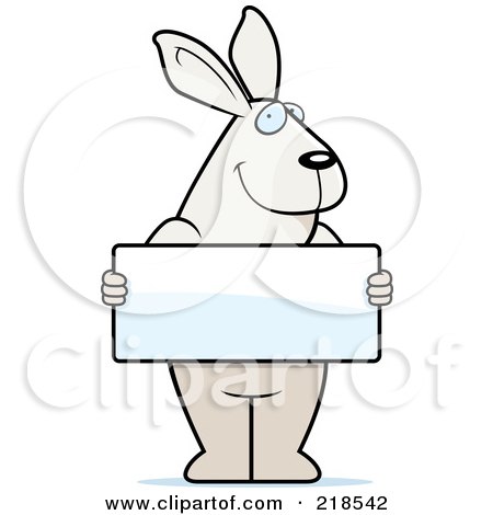 Royalty-Free (RF) Clipart Illustration of a Rabbit Standing Upright And Holding A Blank Sign Board by Cory Thoman