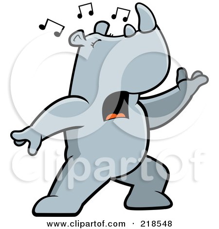 Royalty-Free (RF) Clipart Illustration of a Rhino Singing And Lunging Forward by Cory Thoman