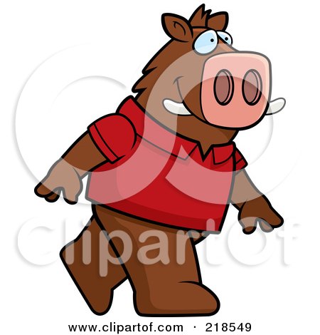 Royalty-Free (RF) Clipart Illustration of a Boar Wearing A Red Shirt And Walking Upright by Cory Thoman