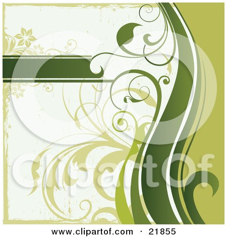 Clipart Picture Illustration of a Blank Green Text Box On A Background With Green Waves And Vines by OnFocusMedia