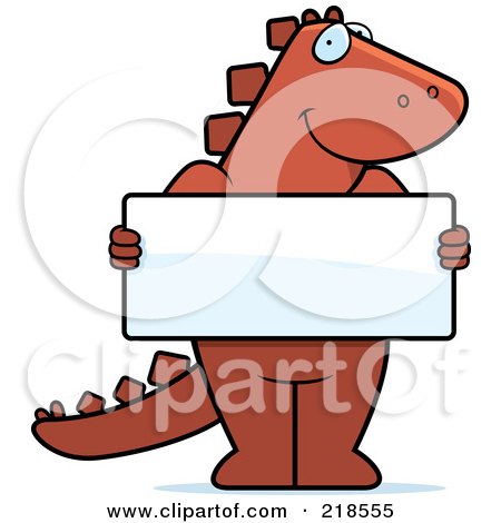 Royalty-Free (RF) Clipart Illustration of a Dinosaur Standing Upright And Holding A Blank Sign Board by Cory Thoman