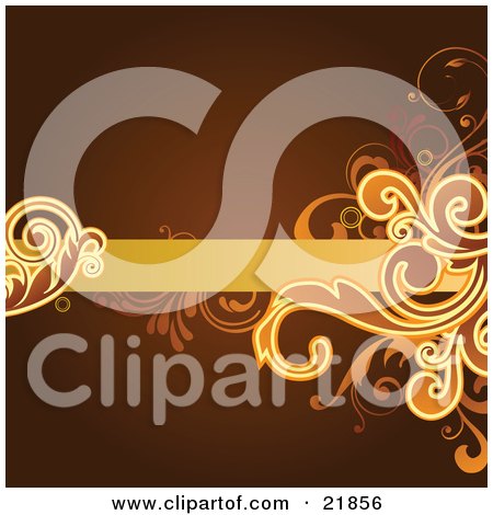 Clipart Picture Illustration of a Blank Orange Text Bar With Leavy Vines On A Brown Background by OnFocusMedia