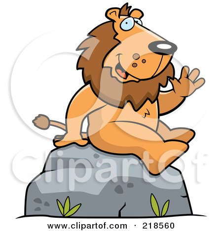 Royalty-Free (RF) Clipart Illustration of a Friendly Lion Sitting And Waving by Cory Thoman