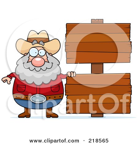 Royalty-Free (RF) Clipart Illustration of a Plump Prospector By Blank Wood Signs by Cory Thoman