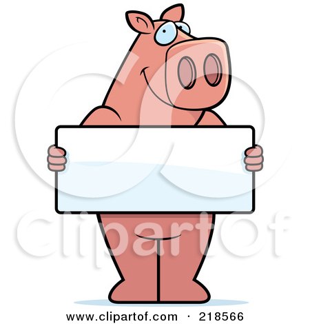 Royalty-Free (RF) Clipart Illustration of a Pig Standing Upright And Holding A Blank Sign Board by Cory Thoman
