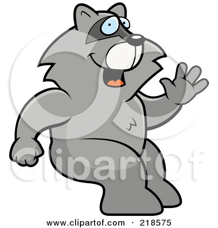 Royalty-Free (RF) Clipart Illustration of a Friendly Raccoon Sitting And Waving by Cory Thoman