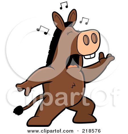 Royalty-Free (RF) Clipart Illustration of a Donkey Singing And Lunging Forward by Cory Thoman