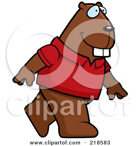 Royalty-Free (RF) Clipart Illustration of a Beaver Wearing A Red Shirt And Walking Upright by Cory Thoman