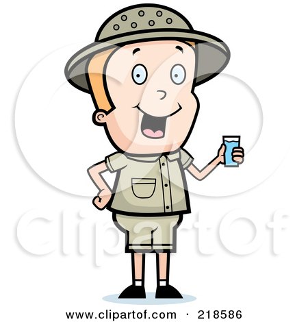 Royalty-Free (RF) Clipart Illustration of a Blond Safari Boy Holding A Cup Of Water by Cory Thoman