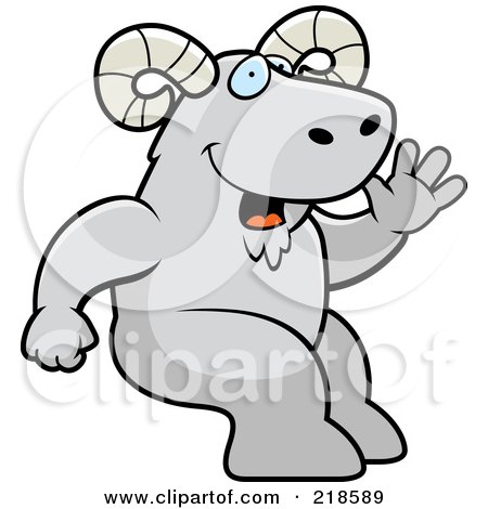 Royalty-Free (RF) Clipart Illustration of a Friendly Ram Sitting And Waving by Cory Thoman