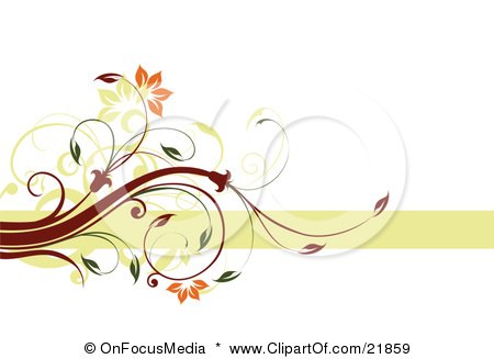 Clipart Picture Illustration of a Flowering White And Green Vine With Orange Blooms Over A Green Line On A White Background by OnFocusMedia