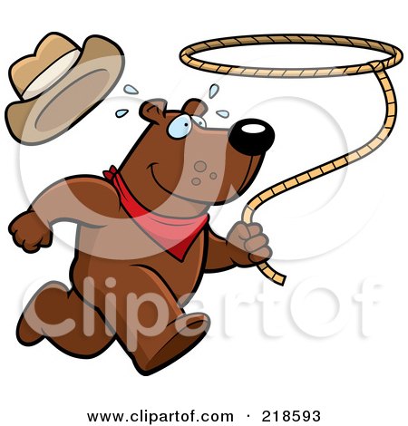 Royalty-Free (RF) Clipart Illustration of a Rodeo Bear Running And Swinging A Lasso by Cory Thoman