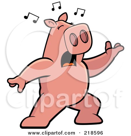 Royalty-Free (RF) Clipart Illustration of a Pig Singing And Lunging Forward by Cory Thoman