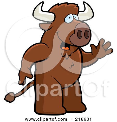 Royalty-Free (RF) Clipart Illustration of a Friendly Buffalo Standing And Waving by Cory Thoman