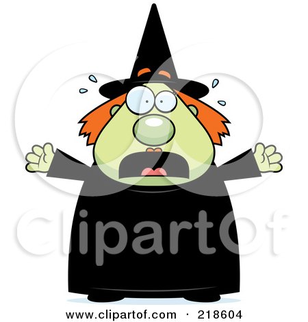 Royalty-Free (RF) Clipart Illustration of a Plump Green Witch Freaking Out by Cory Thoman