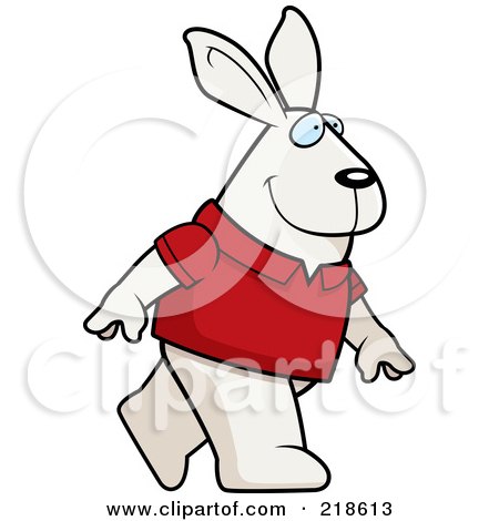 Royalty-Free (RF) Clipart Illustration of a Rabbit Wearing A Red Shirt And Walking Upright by Cory Thoman