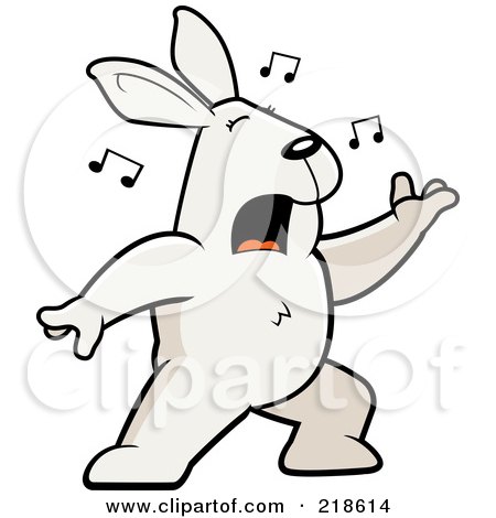 Royalty-Free (RF) Clipart Illustration of a Rabbit Singing And Lunging Forward by Cory Thoman