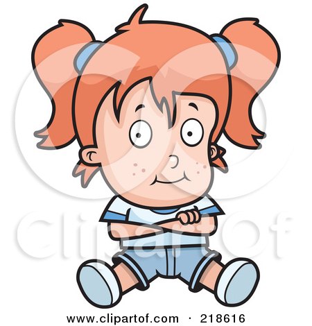 Royalty-Free (RF) Clipart Illustration of a Stubborn Tom Boy Girl Sitting With Her Arms Crossed by Cory Thoman