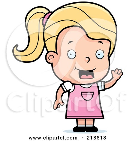 Royalty-Free (RF) Clipart Illustration of a Blond Girl Waving And Smiling by Cory Thoman