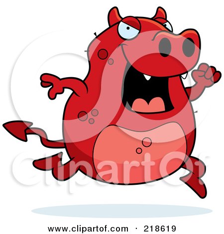 Royalty-Free (RF) Clipart Illustration of a Running Red Devil by Cory Thoman