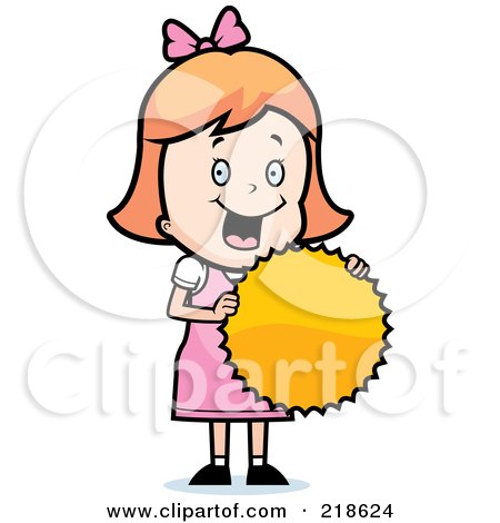 Royalty-Free (RF) Clipart Illustration of a Happy Girl Proudly Holding Her Medal by Cory Thoman