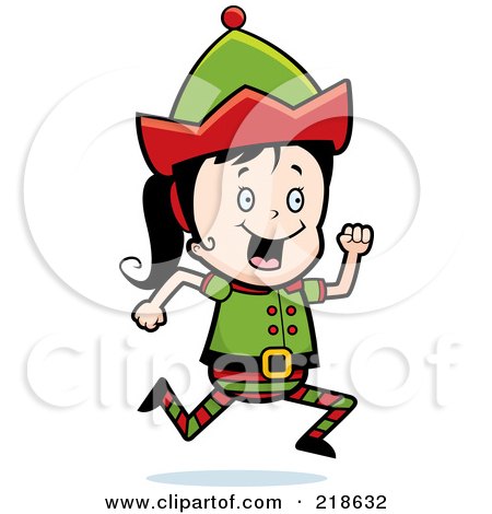 Royalty-Free (RF) Clipart Illustration of a Christmas Elf Girl Running by Cory Thoman