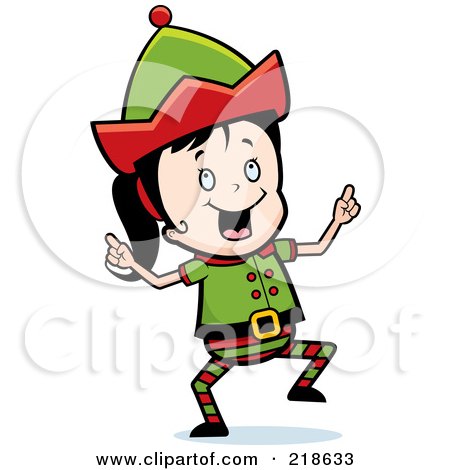 Royalty-Free (RF) Clipart Illustration of a Christmas Elf Girl Doing A Happy Dance by Cory Thoman