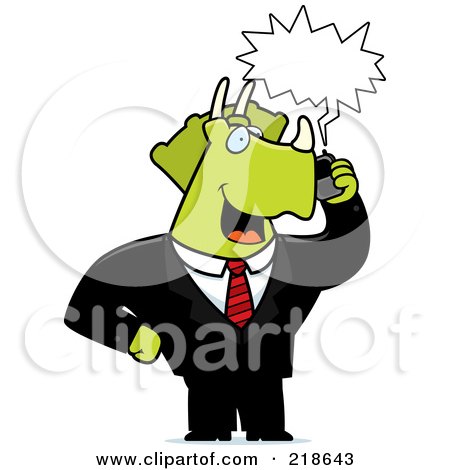 Royalty-Free (RF) Clipart Illustration of a Business Triceratops Using A Cell Phone by Cory Thoman