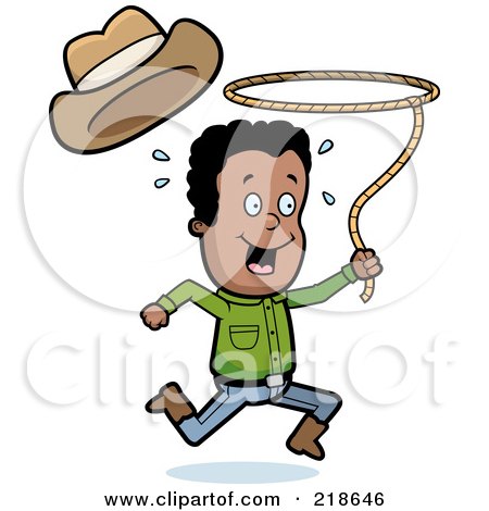 Royalty-Free (RF) Clipart Illustration of a Black Cowboy Swinging A Lasso by Cory Thoman