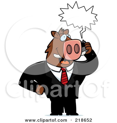 Royalty-Free (RF) Clipart Illustration of a Business Boar Using A Cell Phone by Cory Thoman