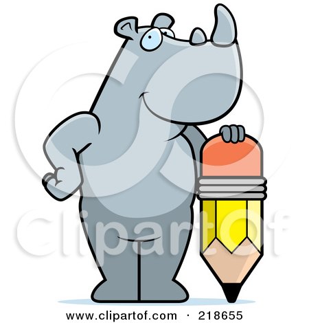 Royalty-Free (RF) Clipart Illustration of a Big Rhino Standing By A Pencil by Cory Thoman