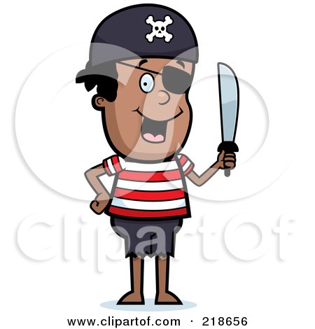 Royalty-Free (RF) Clipart Illustration of a Black Male Pirate Holding A Sword by Cory Thoman