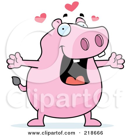 Royalty-Free (RF) Clipart Illustration of a Pink Hippo in Love by Cory Thoman