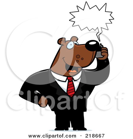 Royalty-Free (RF) Clipart Illustration of a Business Bear Using A Cell Phone by Cory Thoman