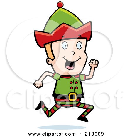Royalty-Free (RF) Clipart Illustration of a Blond Christmas Elf Boy Running by Cory Thoman