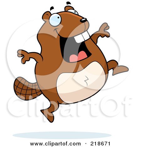 Royalty-Free (RF) Clipart Illustration of a Happy Beaver Running And Jumping by Cory Thoman