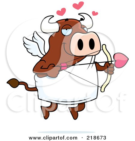 Royalty-Free (RF) Clipart Illustration of a Cupid Bull With An Arrow by Cory Thoman