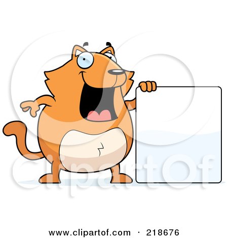 Royalty-Free (RF) Clipart Illustration of a Mad Orange Cat With A Blank Sign Board by Cory Thoman