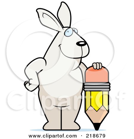 Royalty-Free (RF) Clipart Illustration of a Big Rabbit Standing By A Pencil by Cory Thoman