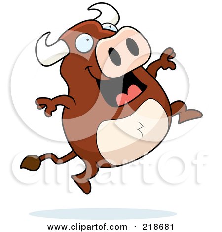 Royalty-Free (RF) Clipart Illustration of a Happy Bull Jumping by Cory Thoman