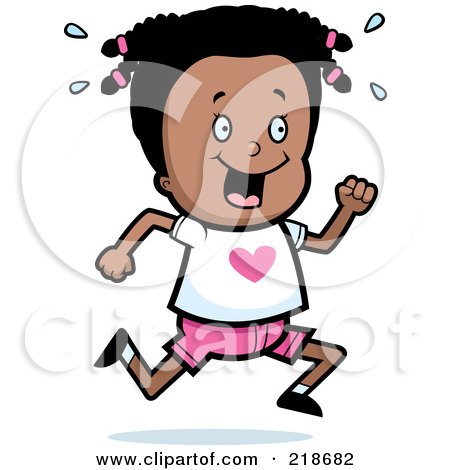 Royalty-Free (RF) Clipart Illustration of a Happy Black Girl Sweating And Running by Cory Thoman