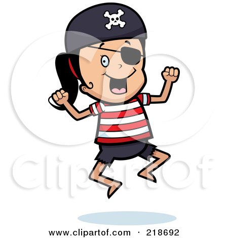Royalty-Free (RF) Clipart Illustration of a Happy Pirate Girl Jumping by Cory Thoman
